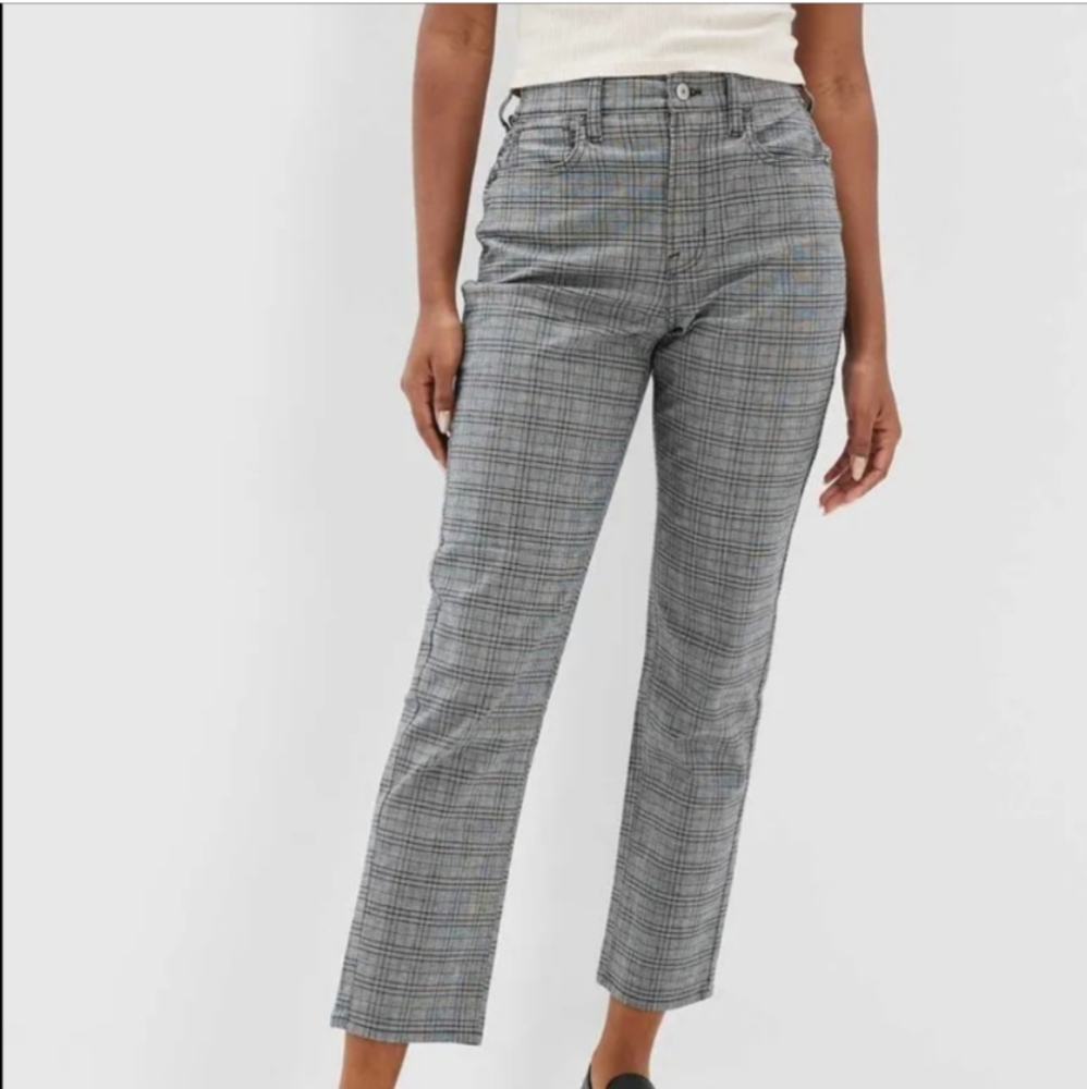 🩶🖤 American Eagle Plaid Stretch Mom Straight Pant, 5 Pocket Style, 10, NWOT